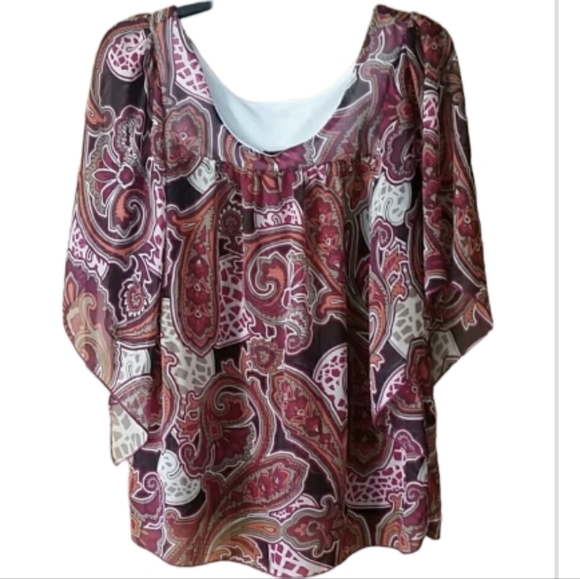 Charlotte Russe Tops - Charlotte Russe Womans Sheer Fall Color Floral Flowy Blouse Size Large